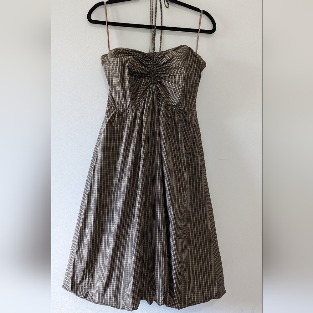 BCBG Max Azria dress strapless with halter strap and balloon hemline size M.